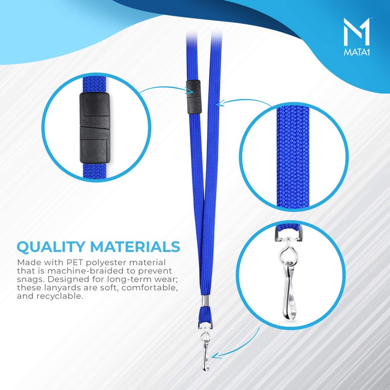 Mata1-USA Flat Safety Breakaway Lanyard, Detachable ID Lanyards (Blue, 36 Inch, 100 Pack, Polypropylene), Comfort Woven Lanyard for ID Badges - Image 2